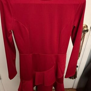 Red Long-Sleeve Peplum Dress
